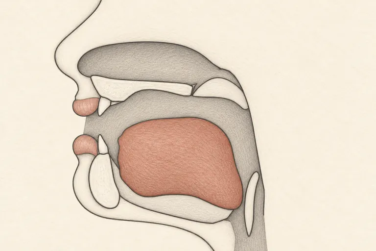 Lips barely rounded at all, tongue very relaxed and low, jaw noticeably open — an intentional overshoot away from tense u.