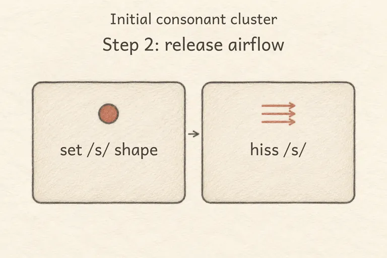 Air begins hissing through the 's' channel with no preceding vowel.
