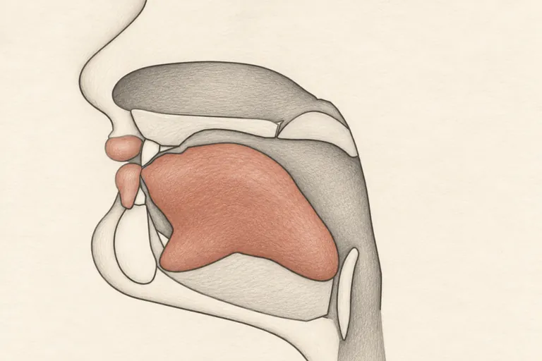 Lower lip rises slowly until it just grazes the bottom edge of the upper front teeth.