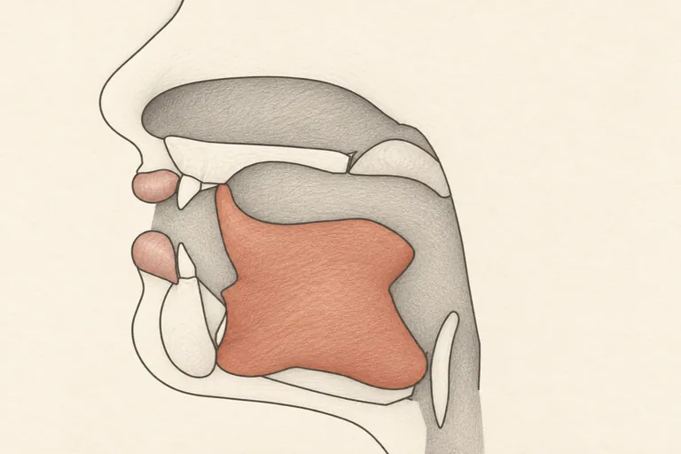 Tongue tip touching the alveolar ridge, voice buzzing but air fully stopped.