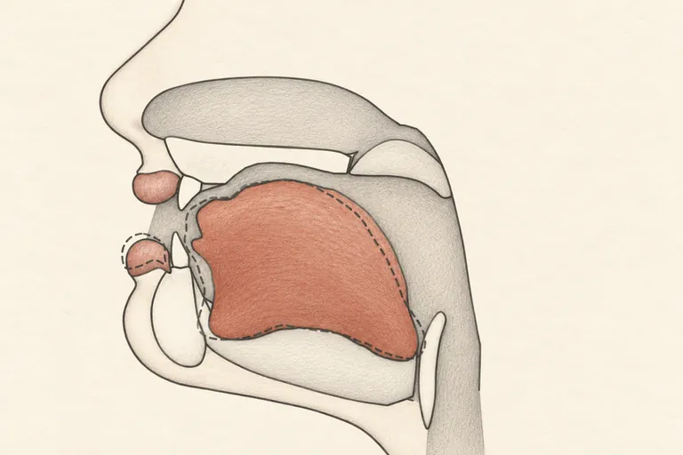 Tongue rising slightly from mid to high during the vowel.