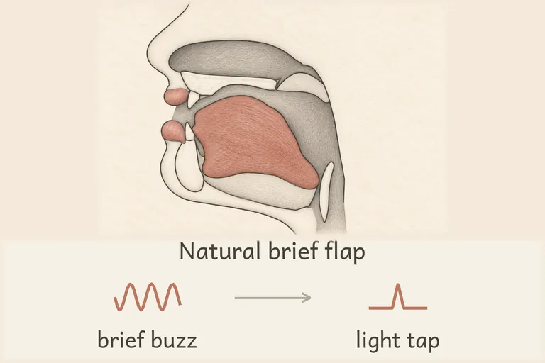 Tongue tip tapping lightly and briefly, a touch crisper than the exaggerated version.