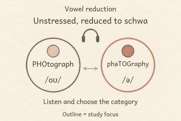 The unstressed syllable collapses to a quick, neutral schwa, as in the second syllable of the verb 'obJECT'.