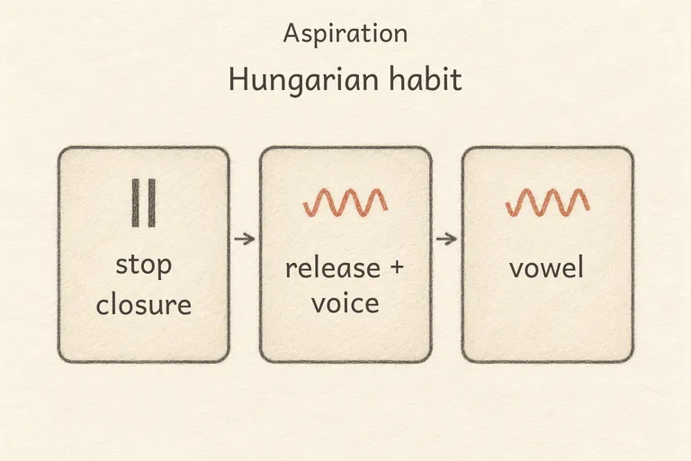 Lips or tongue releasing the stop directly into the vowel with no extra puff of air, regardless of stress.