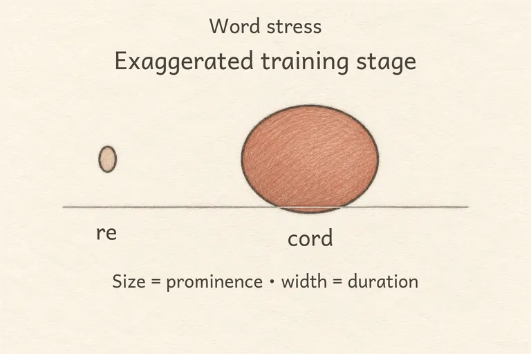 The stressed syllable drawn enormous, tall, and bright; unstressed syllables drawn tiny and faint.