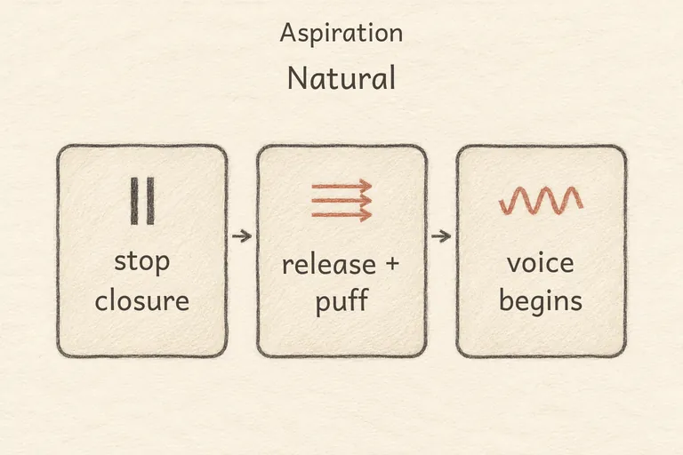 A shorter but still clearly present puff of air after the consonant release.