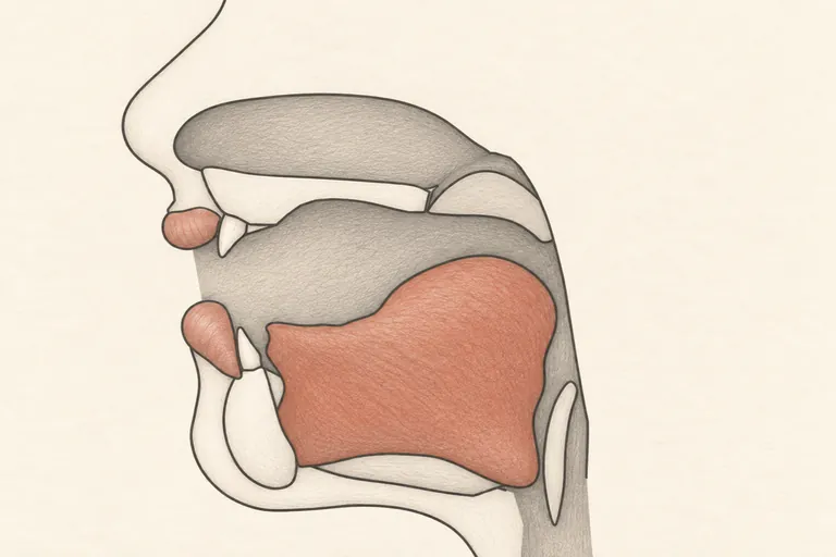 Begin a small, relaxed yawn-like jaw drop, feeling the jaw and tongue root go loose.