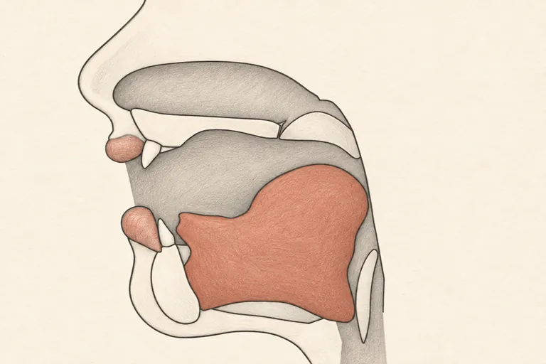 Begin a wide, relaxed yawn-like jaw drop, feeling the jaw open fully.