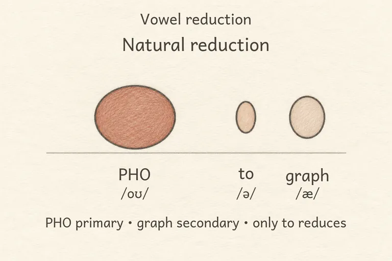 Unstressed vowels shown small but clearly present as a light schwa; stressed vowel still clearly larger.