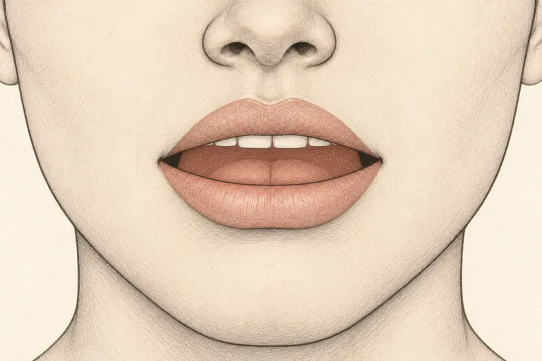 Tongue tip pulled back, quick stop, no protrusion visible.